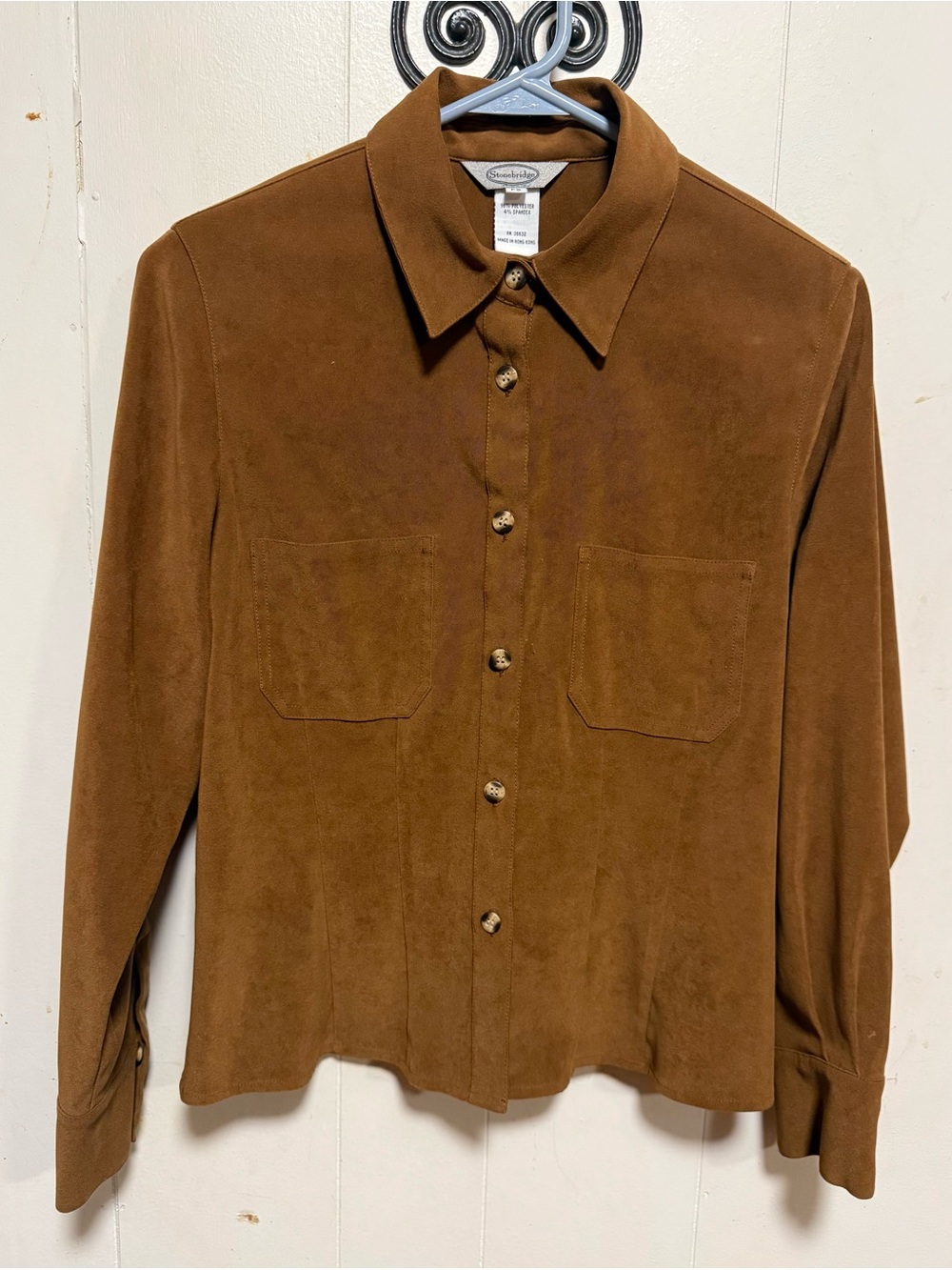 Stonebridge Brown Faux Suede Button-Front Shirt Jacket